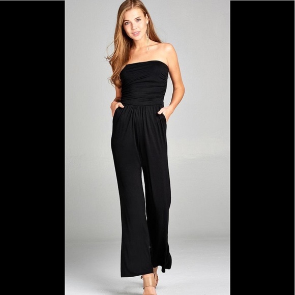 Other - Tube Top Long Wide Leg Rayon Spandex Jumpsuit